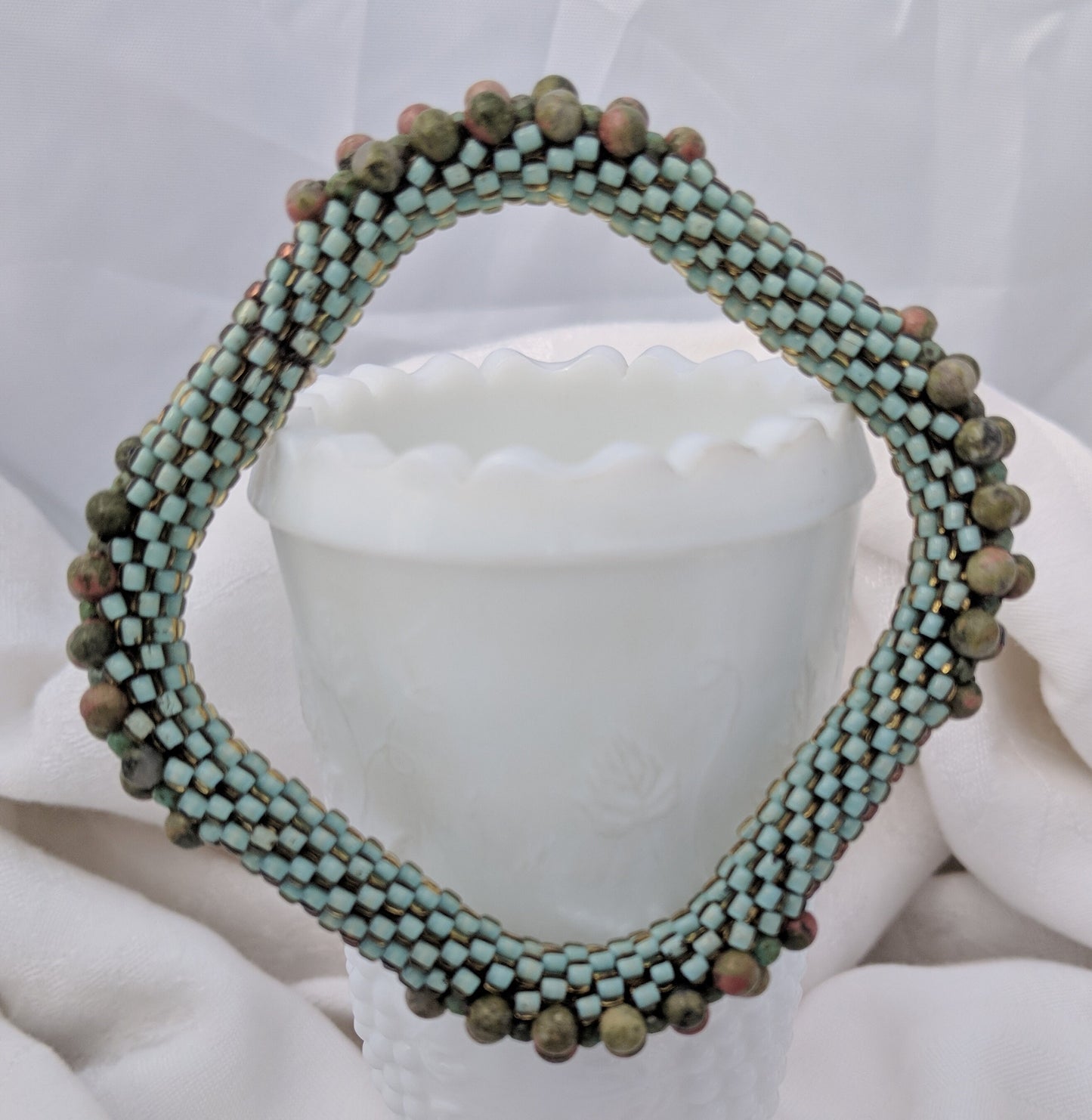 Turquoise Square Bead Crochet Bangle