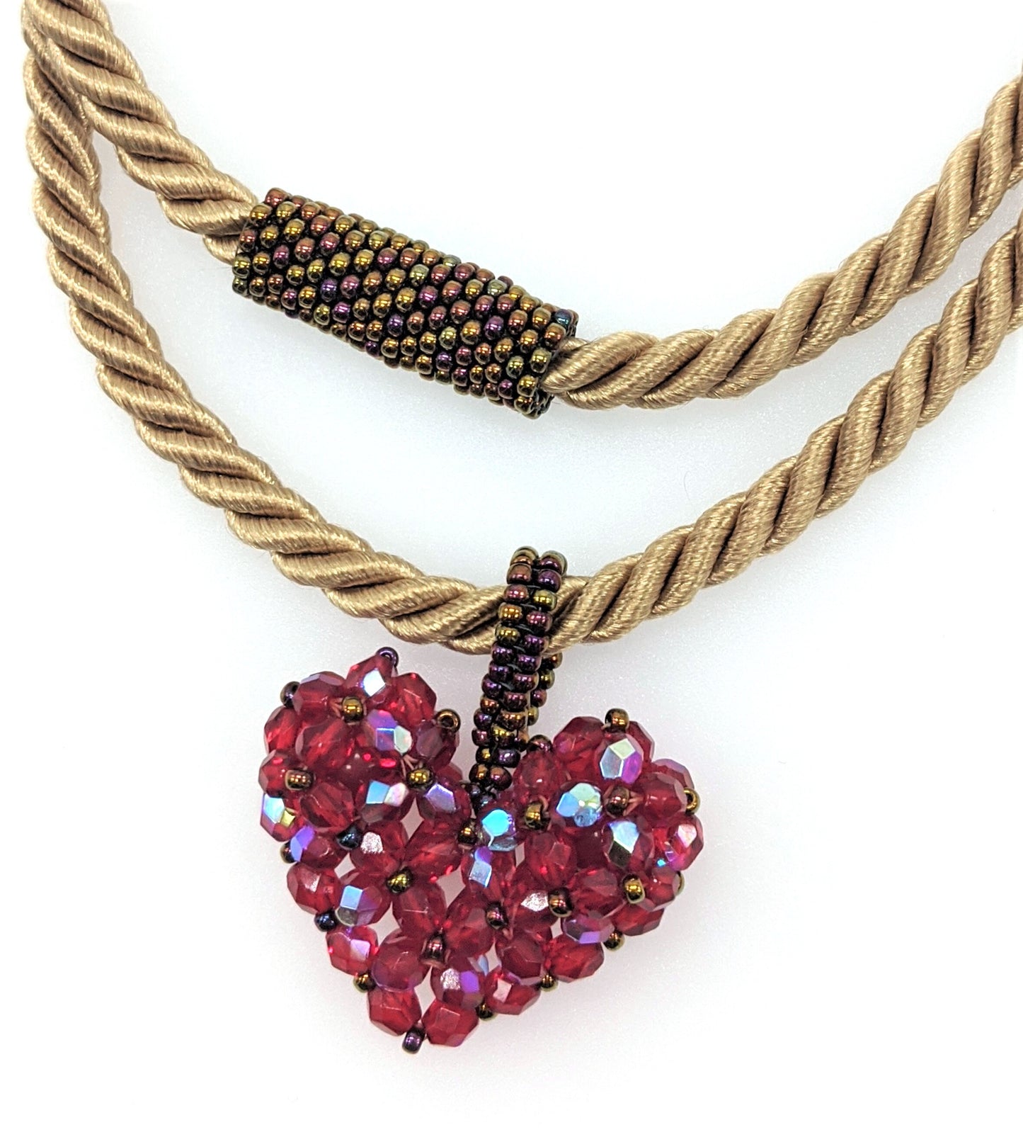 Czech Glass Beaded Heart Pendant Long Necklace