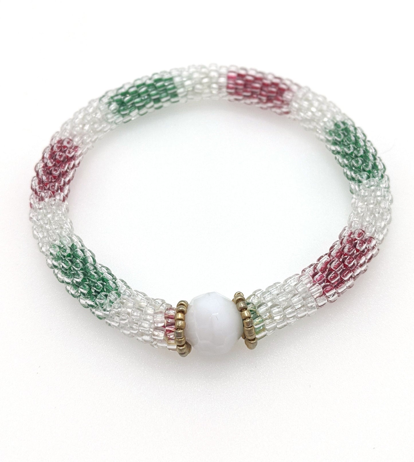 Christmas Crochet Flower Choker Necklace & Bead Crochet Bangle Set