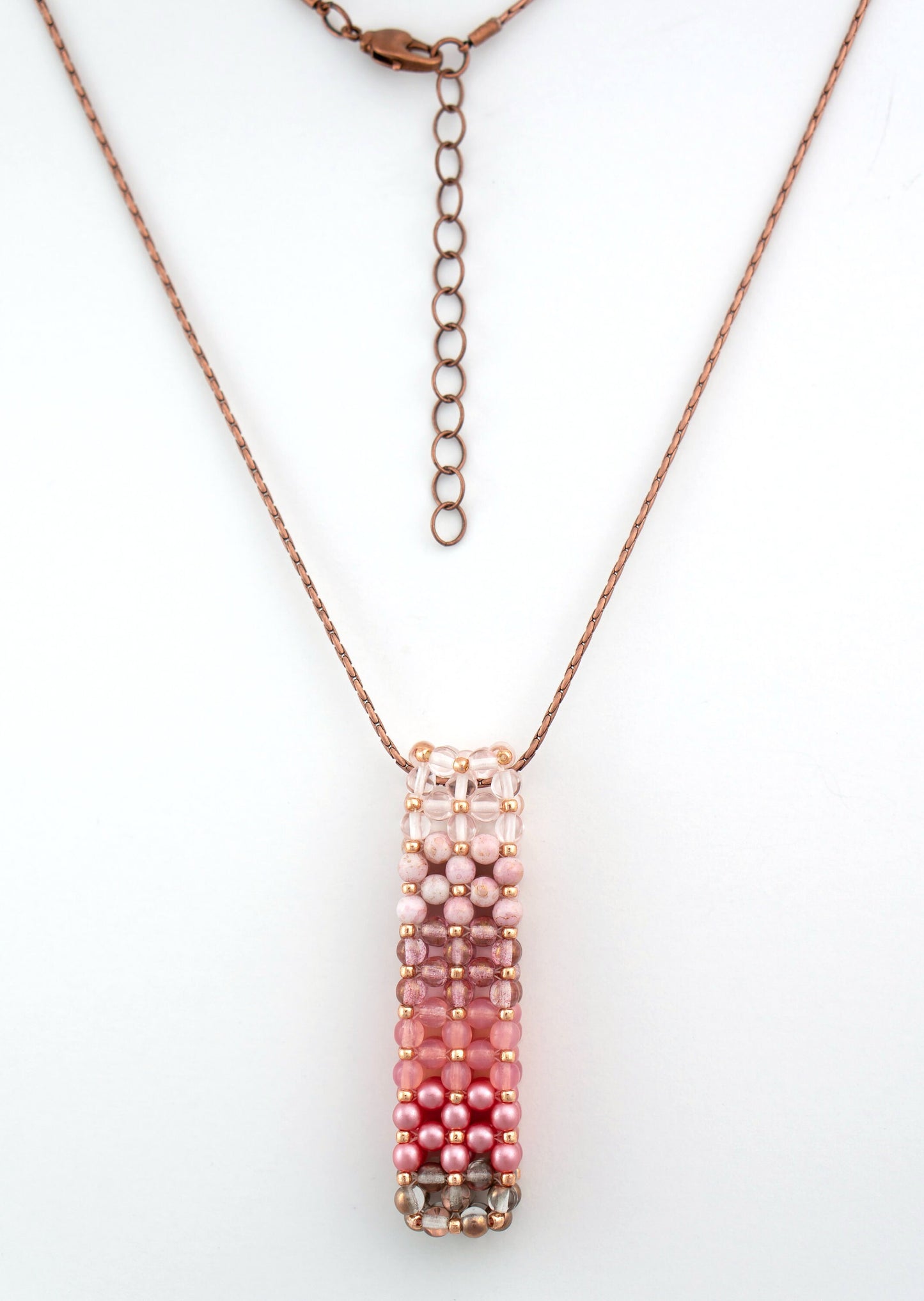 Czech Glass Beaded Ombre Pink Bar Pendant Necklace