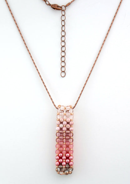 Czech Glass Beaded Ombre Pink Bar Pendant Necklace