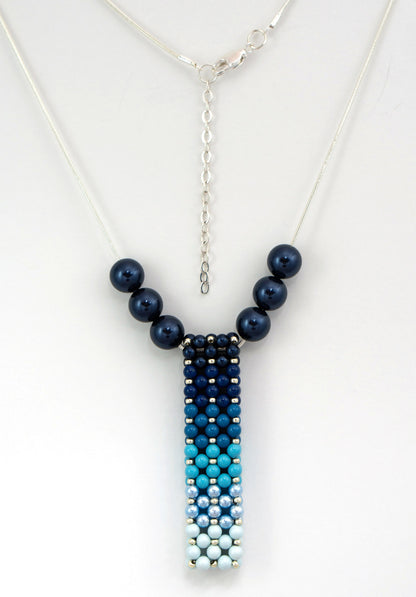Ombre' Blue Swarovski Pearl Beaded Bar Pendant Necklace