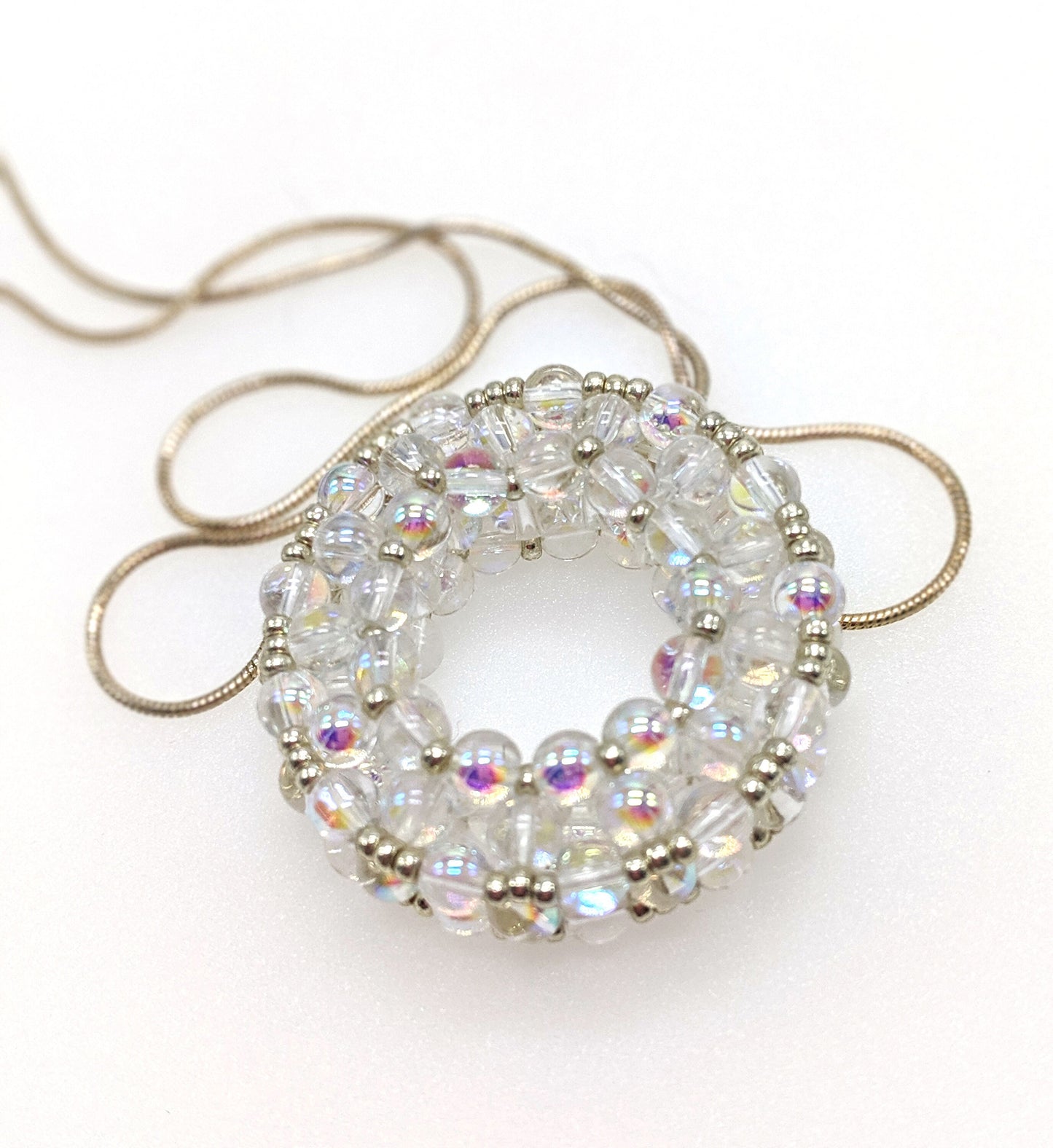 Beaded Glass Circle Pendant Necklace