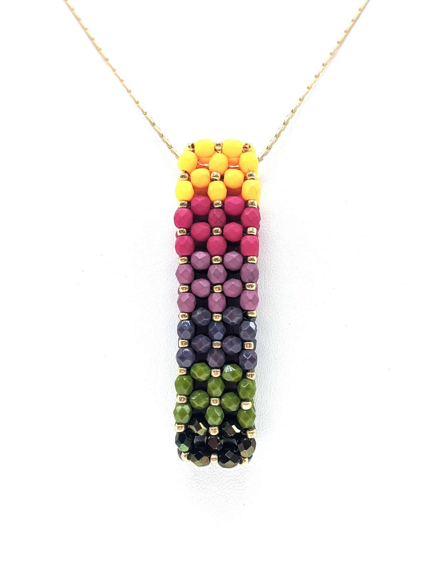 Beaded Gradient Czech Glass Bar Pendant Necklace