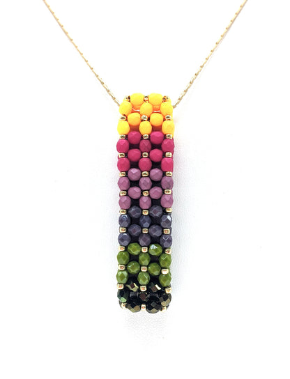 Beaded Gradient Czech Glass Bar Pendant Necklace