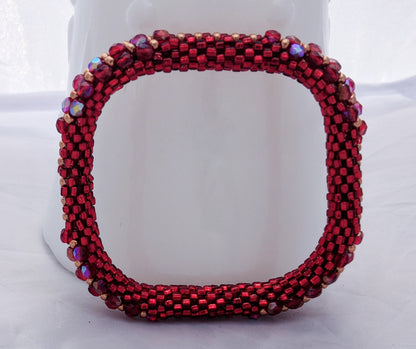 Red Square Bead Crochet Bangle