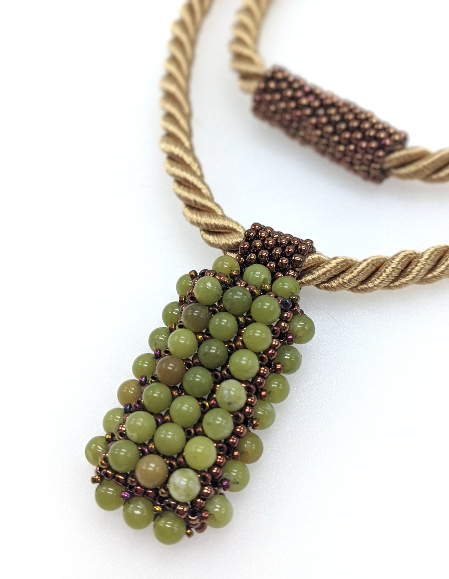 Jade Beaded Heart Pendant Long Necklace