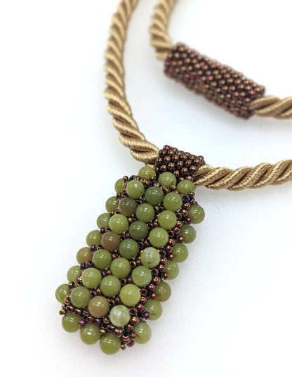 Jade Beaded Heart Pendant Long Necklace