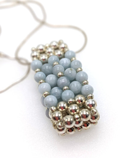 Aquamarine & Sterling Silver Beaded Bar Pendant Necklace on Sterling Silver Chain