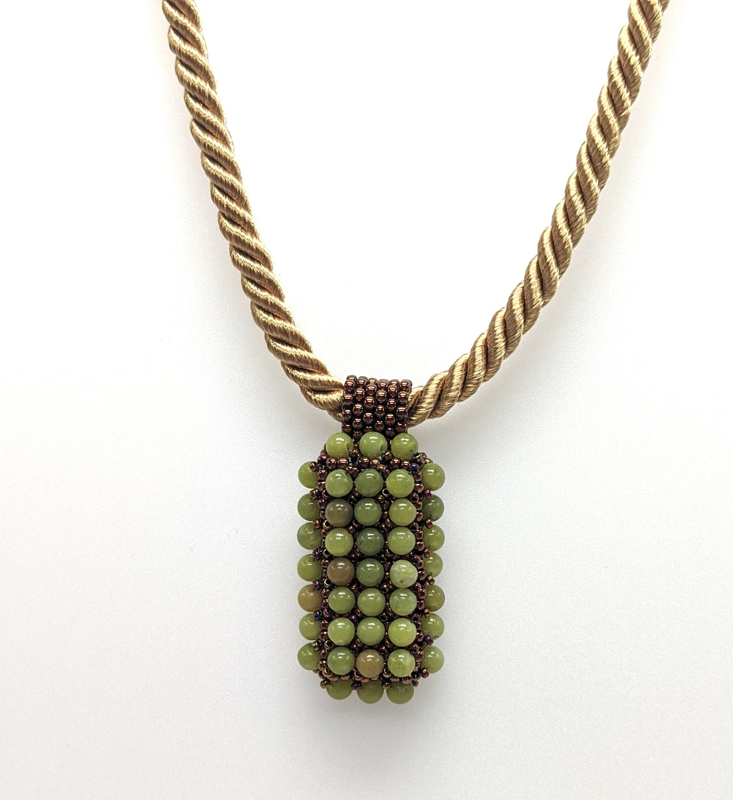 Jade Beaded Heart Pendant Long Necklace