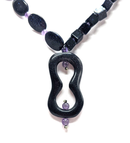 Beaded Blue Goldstone & Amethyst Necklace