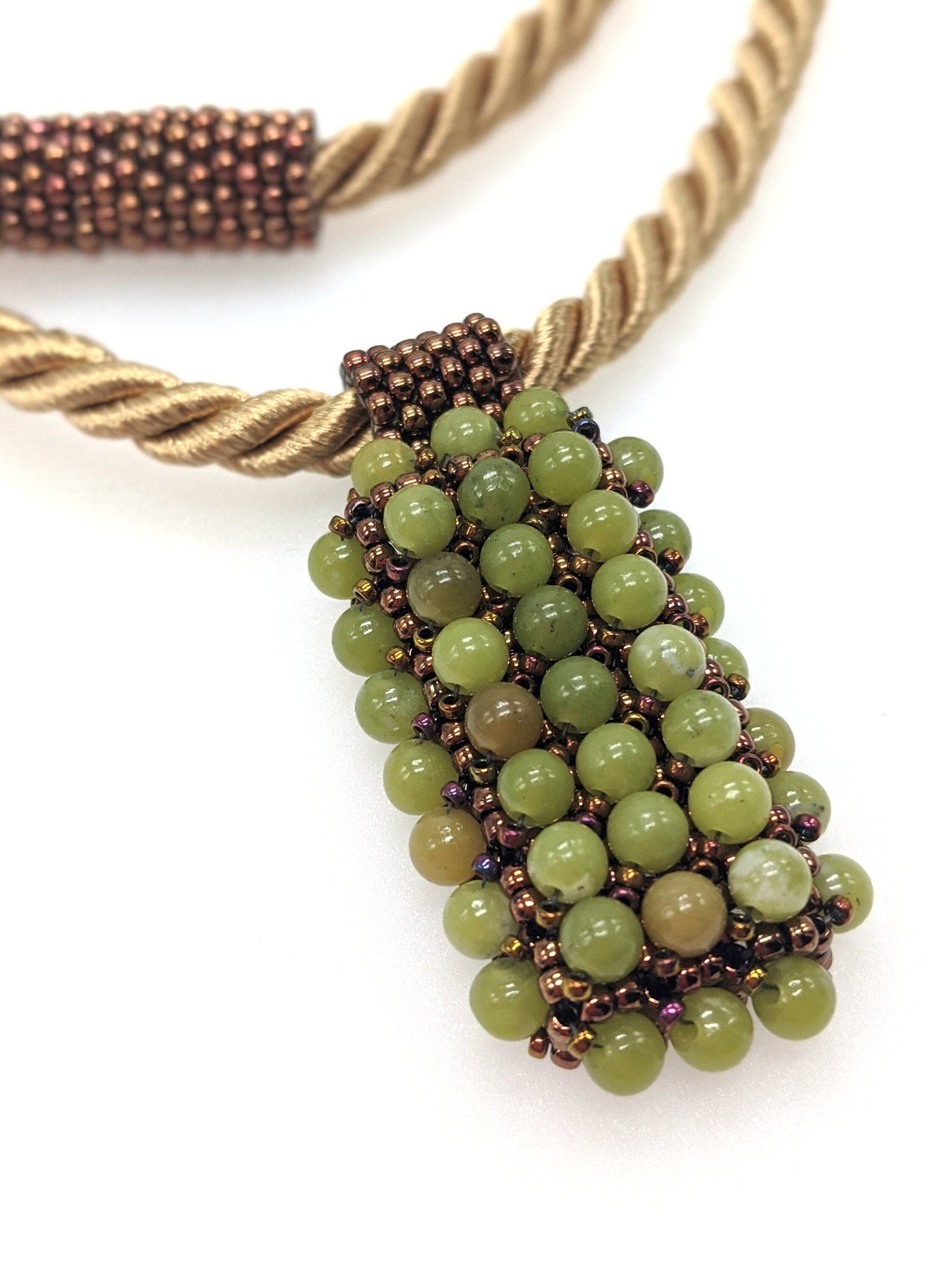 Jade Beaded Heart Pendant Long Necklace