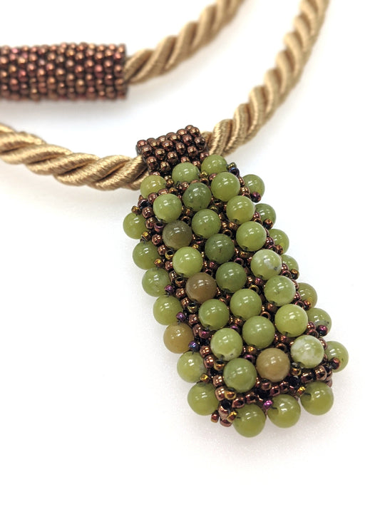 Jade Beaded Heart Pendant Long Necklace