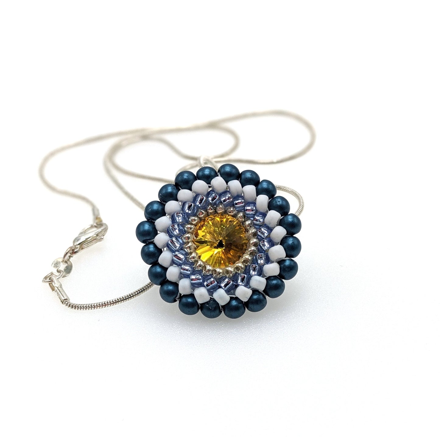 Beaded Flower Swarovski Crystal Pendant Necklace