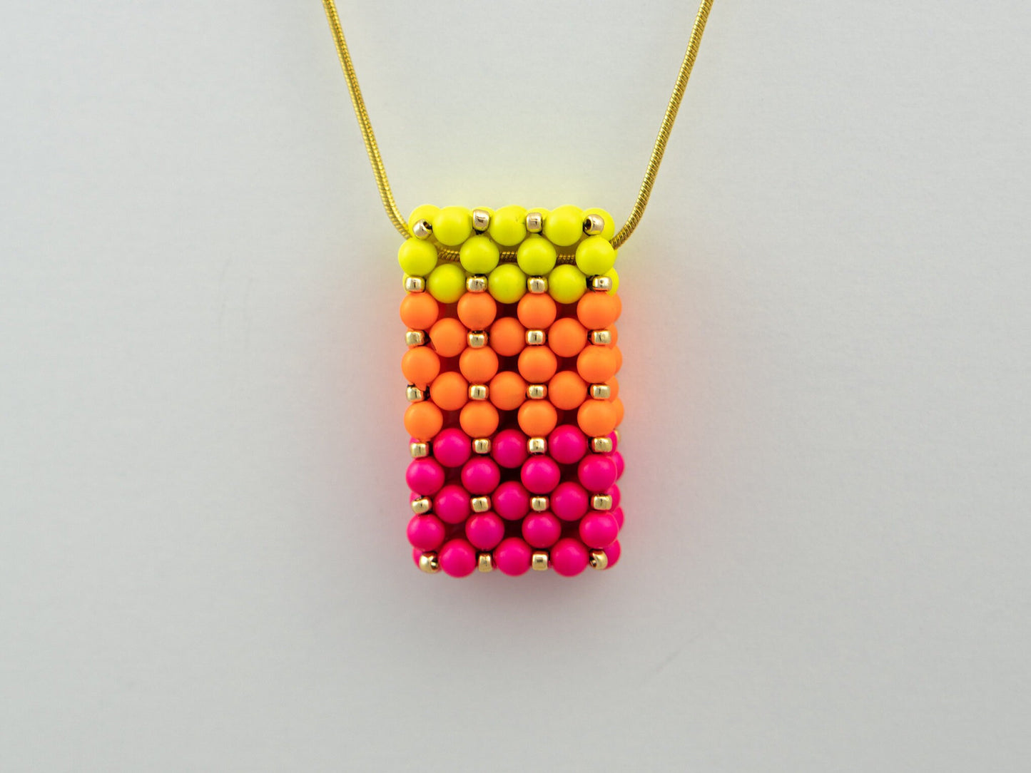 Beaded Gradient Neon Swarovski Pearl Bar Pendant Necklace