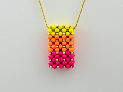 Beaded Gradient Neon Swarovski Pearl Bar Pendant Necklace