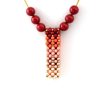 Ombre' Coral Swarovski Pearl Beaded Bar Pendant Necklace