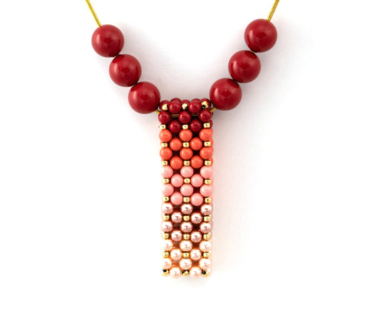 Ombre' Coral Swarovski Pearl Beaded Bar Pendant Necklace