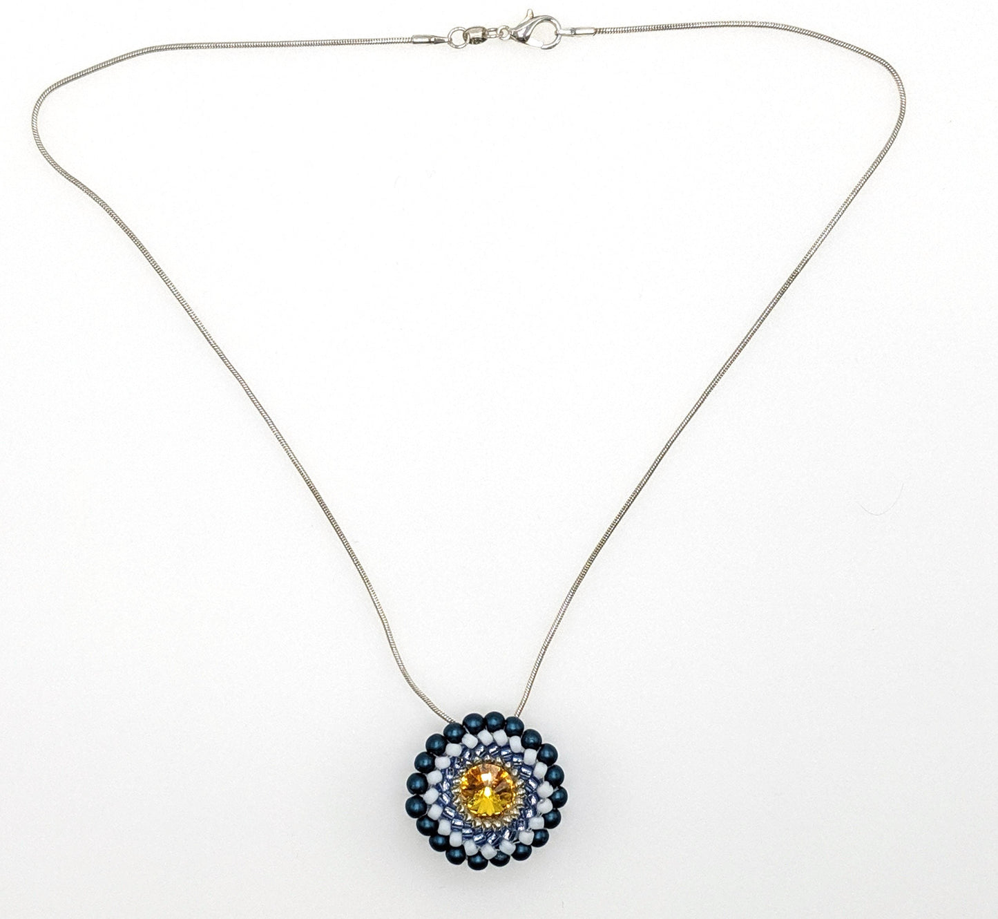 Beaded Flower Swarovski Crystal Pendant Necklace
