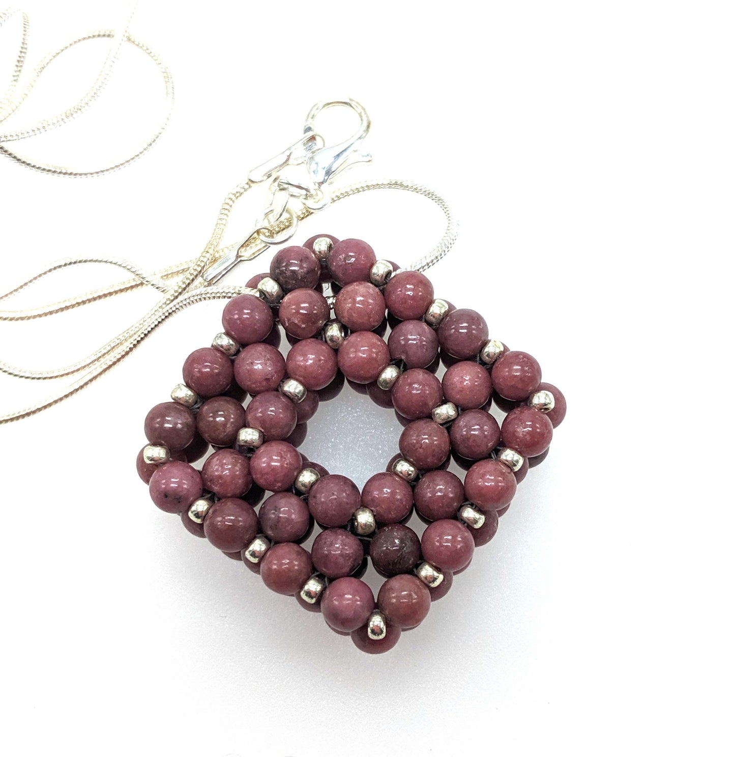 Beaded Lepidolite Square Pendant Necklace