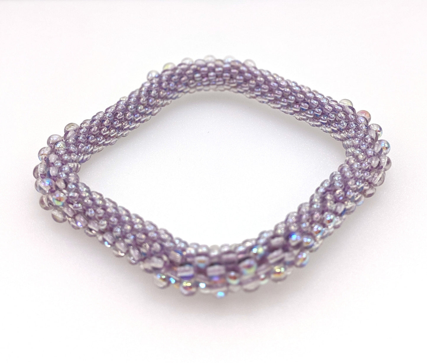 Lavender Square Bead Crochet Bangle