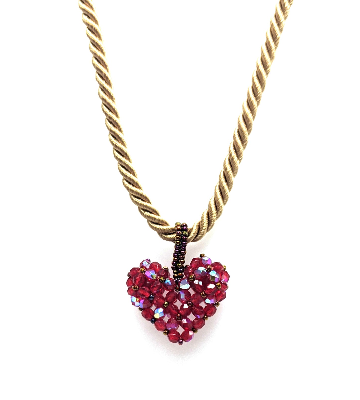 Czech Glass Beaded Heart Pendant Long Necklace