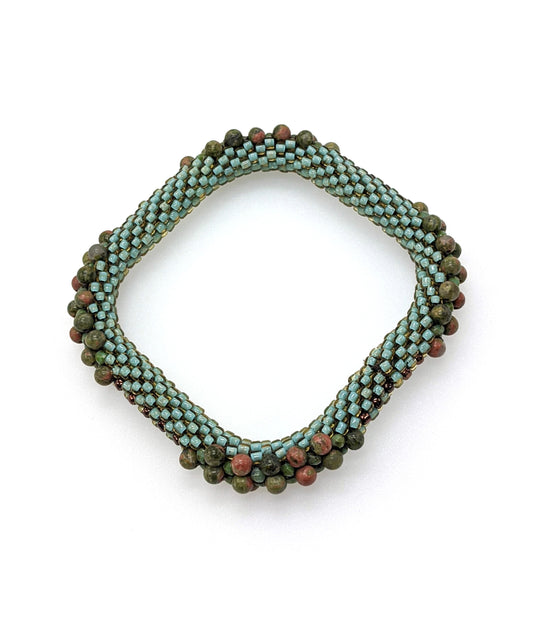 Turquoise Square Bead Crochet Bangle