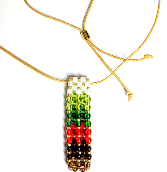 Beaded Czech Glass Bar Pendant Christmas Necklace