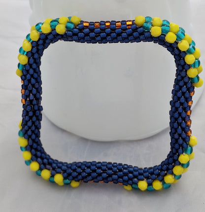 Beachy Blue Square Bead Crochet Bangle