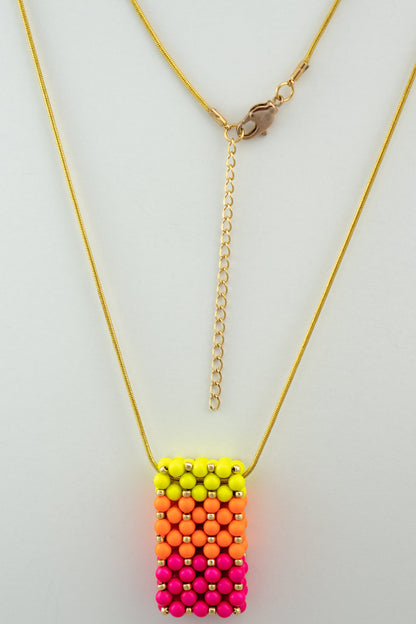 Beaded Gradient Neon Swarovski Pearl Bar Pendant Necklace