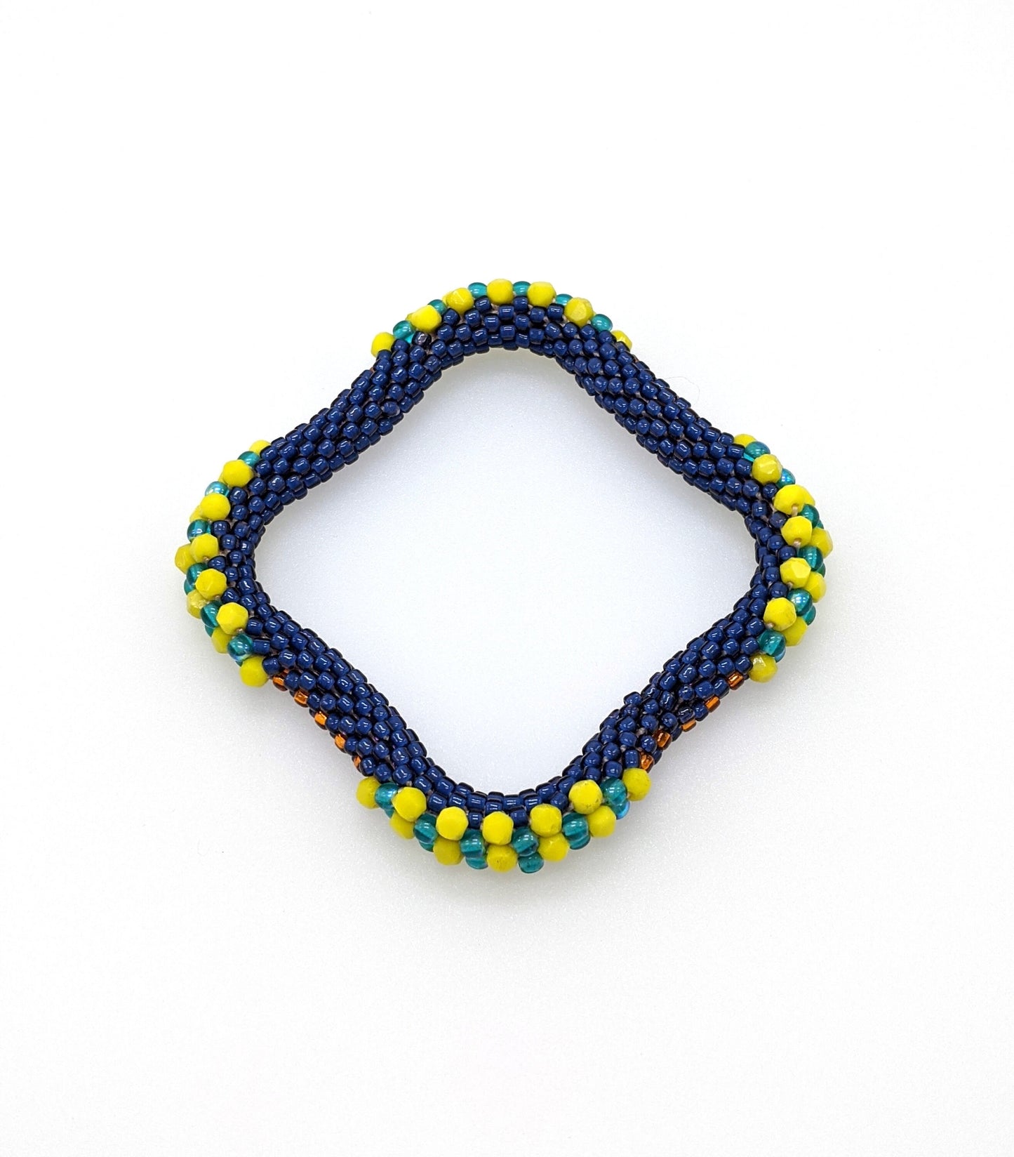 Beachy Blue Square Bead Crochet Bangle