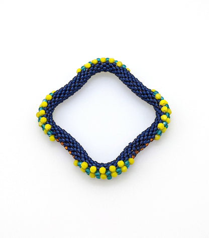 Beachy Blue Square Bead Crochet Bangle