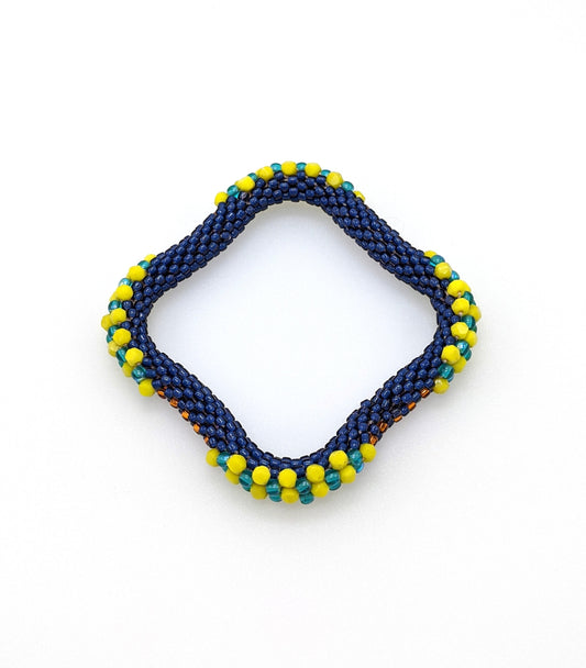 Beachy Blue Square Bead Crochet Bangle