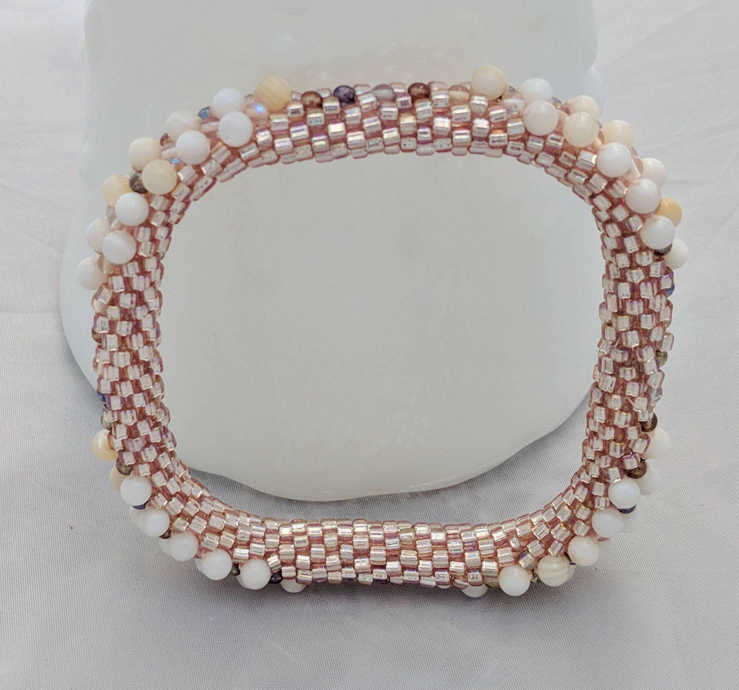 Rose Gold Square Bead Crochet Bangle