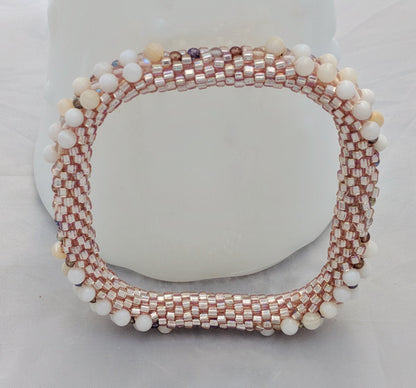 Rose Gold Square Bead Crochet Bangle