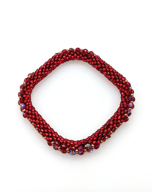 Red Square Bead Crochet Bangle