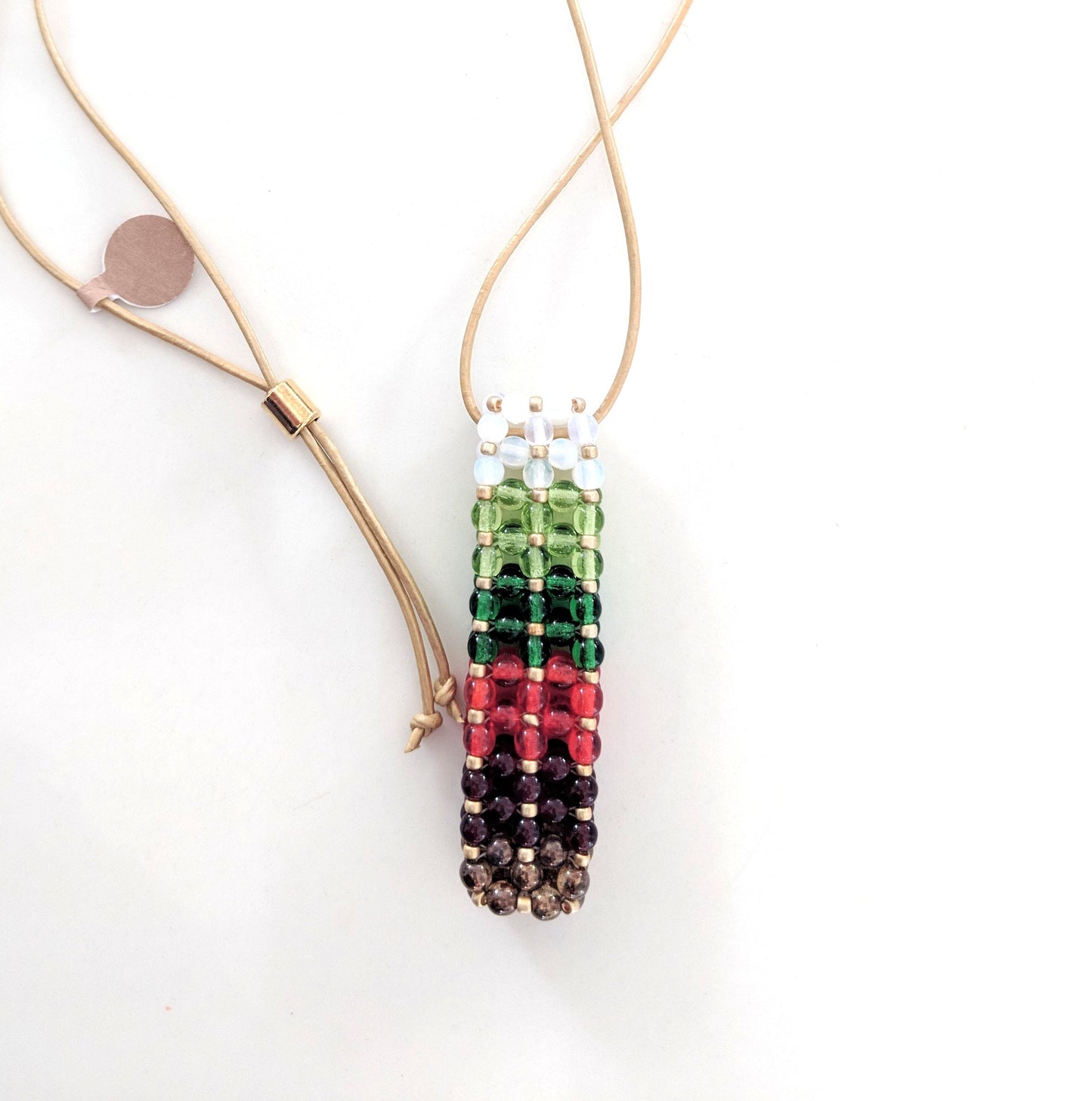 Beaded Czech Glass Bar Pendant Christmas Necklace