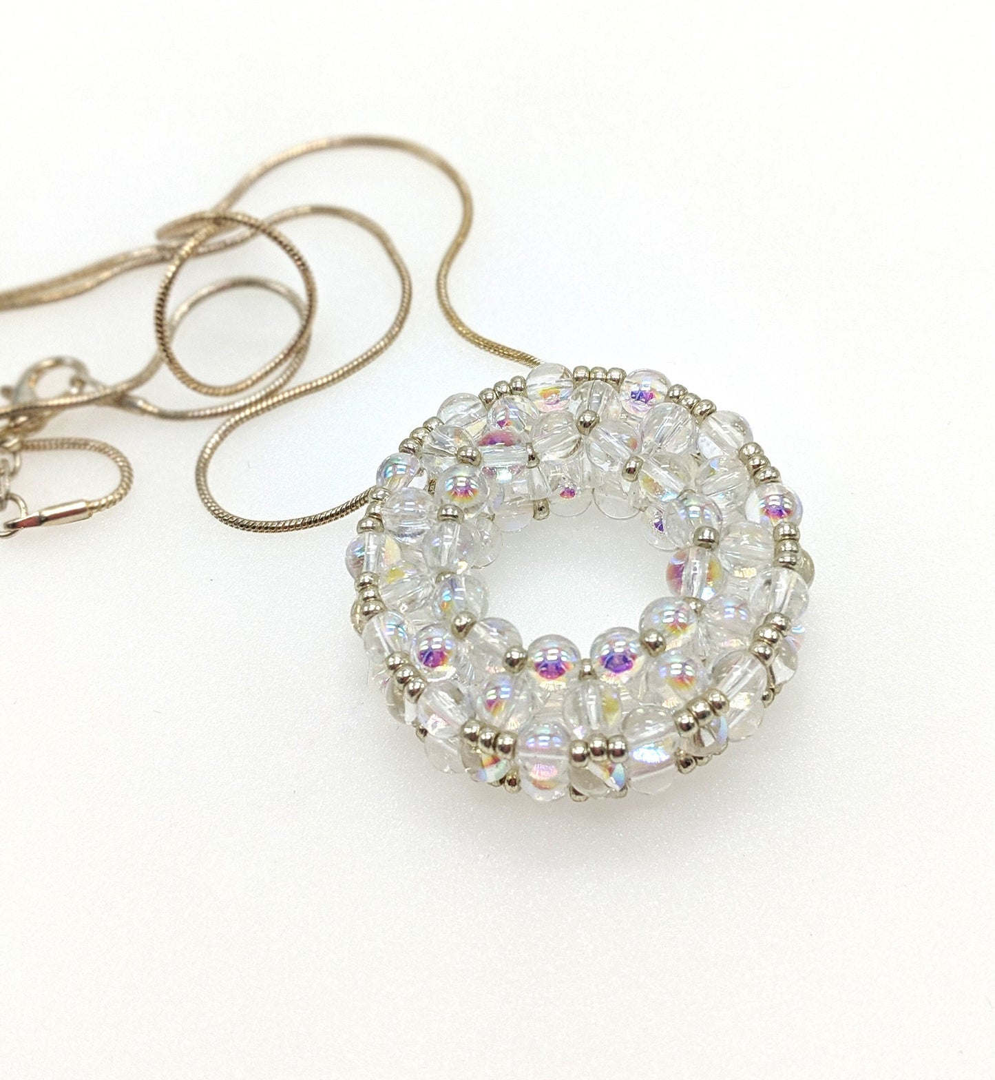 Beaded Glass Circle Pendant Necklace