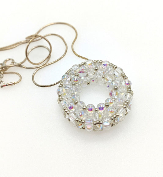 Beaded Glass Circle Pendant Necklace