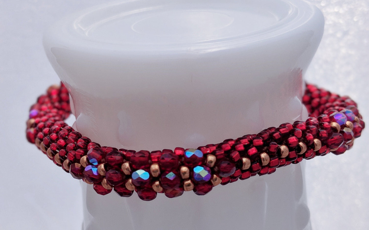 Red Square Bead Crochet Bangle