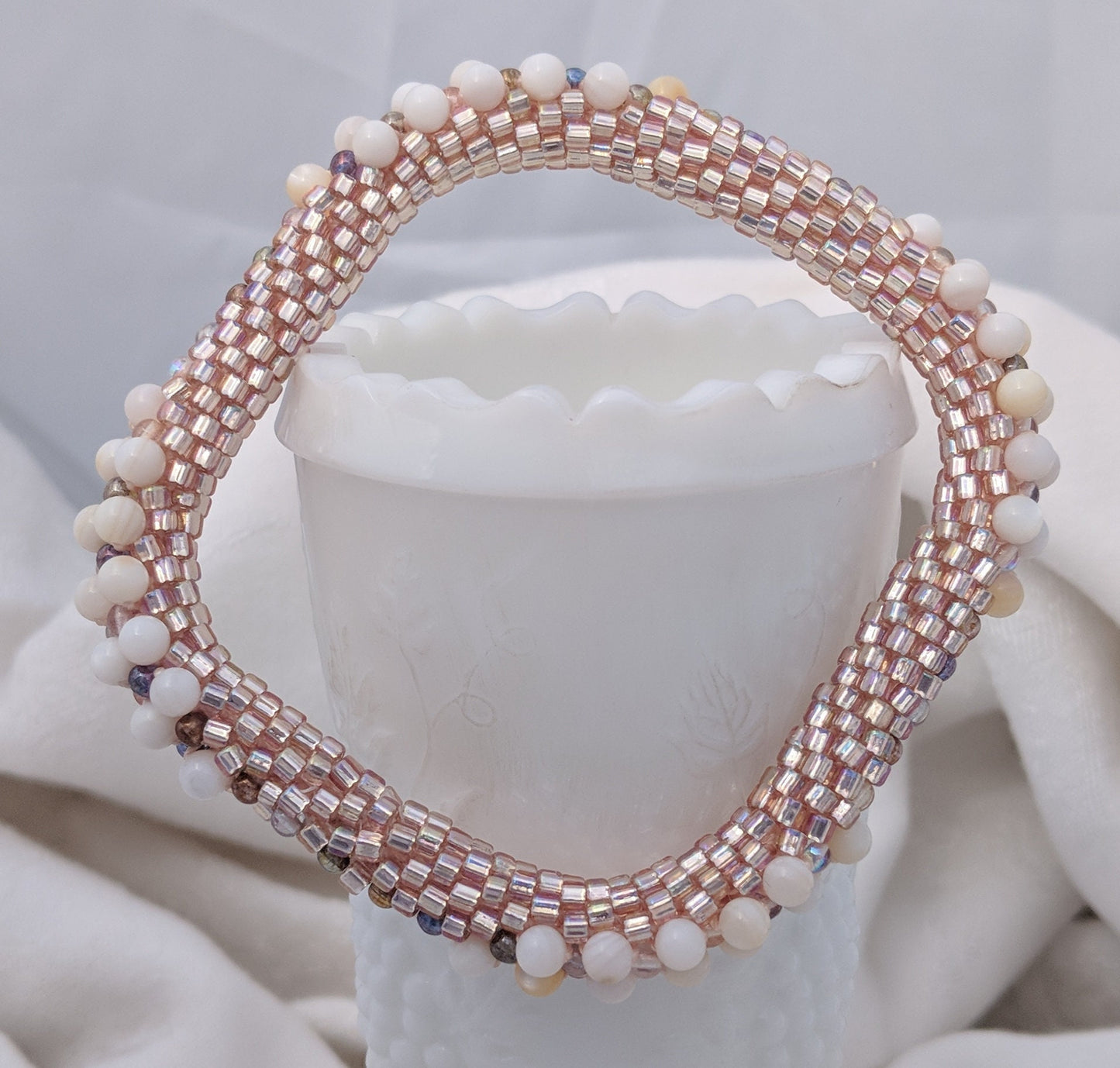 Rose Gold Square Bead Crochet Bangle