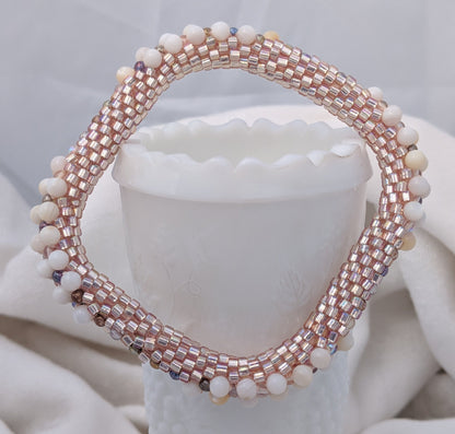 Rose Gold Square Bead Crochet Bangle