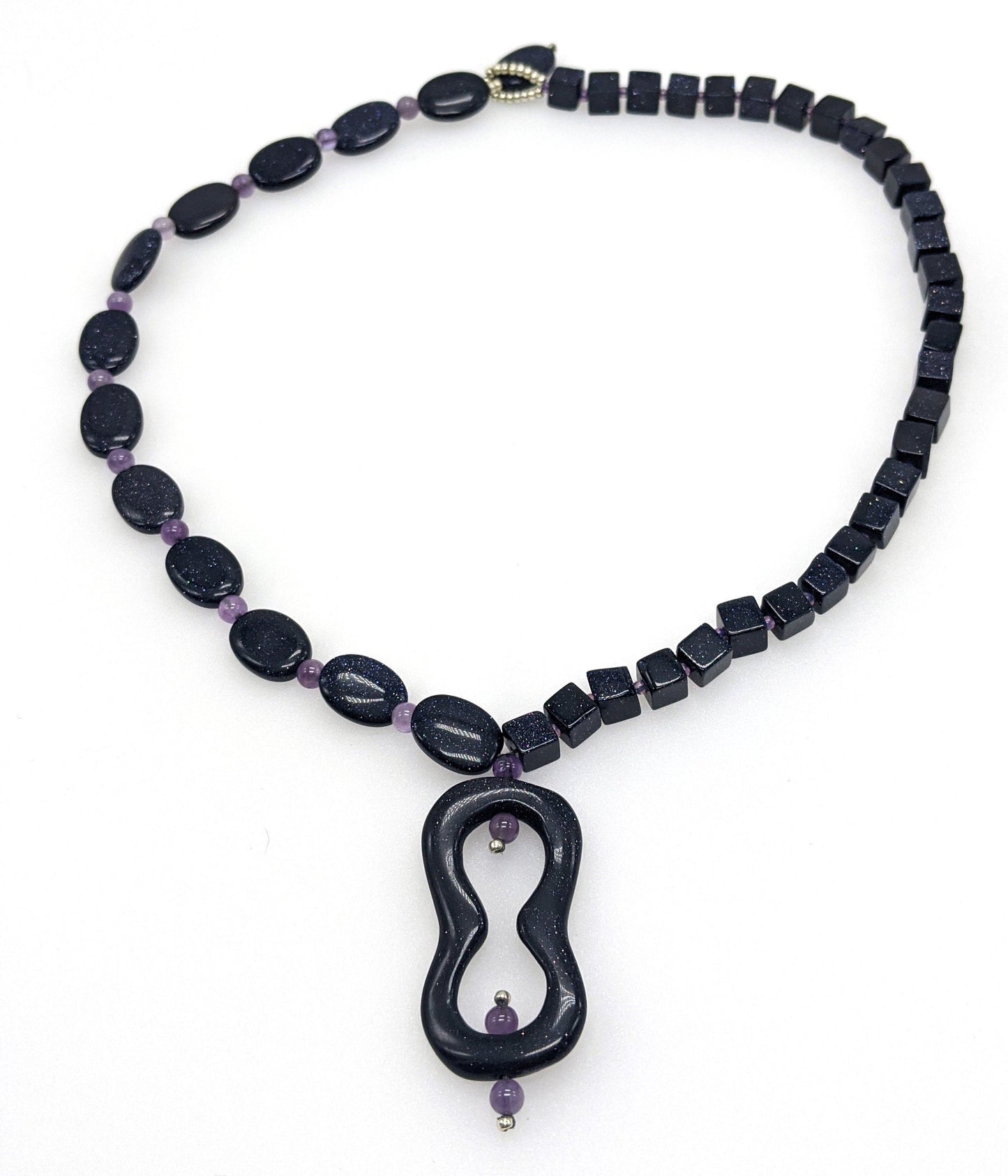 Beaded Blue Goldstone & Amethyst Necklace