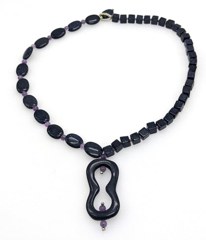 Beaded Blue Goldstone & Amethyst Necklace
