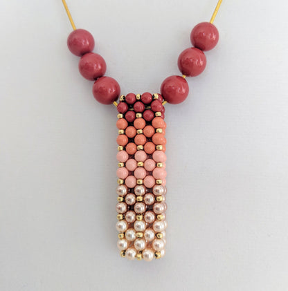 Ombre' Coral Swarovski Pearl Beaded Bar Pendant Necklace