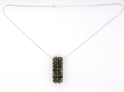 Labradorite Beaded Bar Pendant Necklace on Sterling Silver Chain