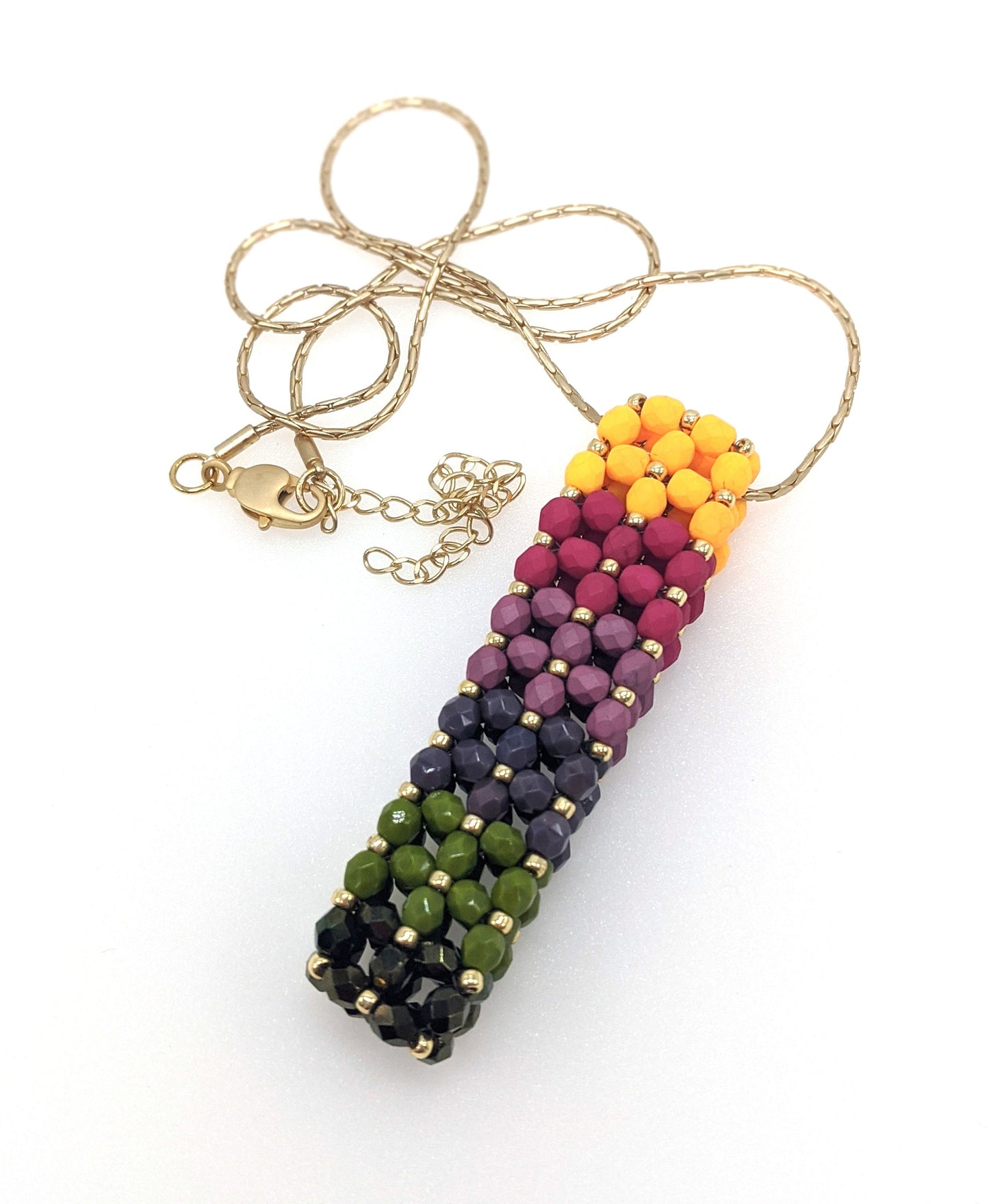 Beaded Gradient Czech Glass Bar Pendant Necklace