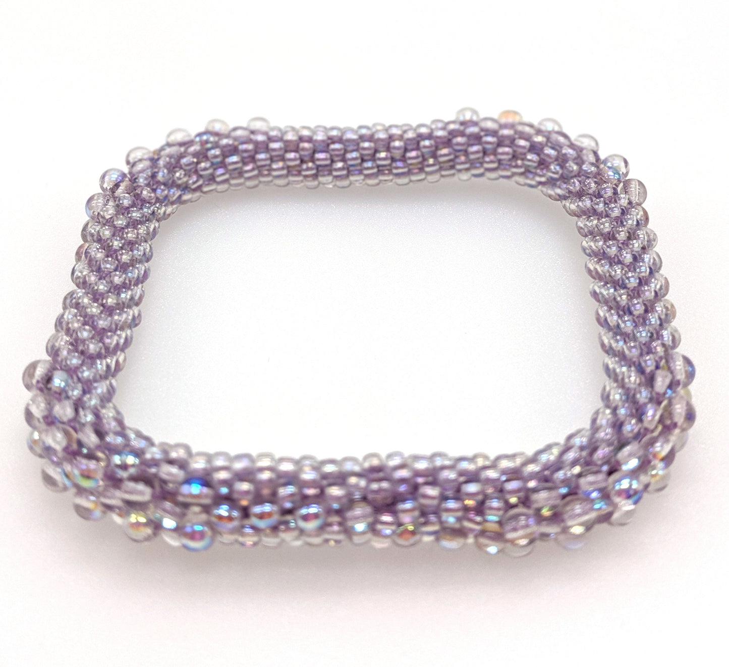 Lavender Square Bead Crochet Bangle