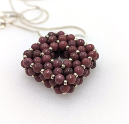 Beaded Lepidolite Square Pendant Necklace