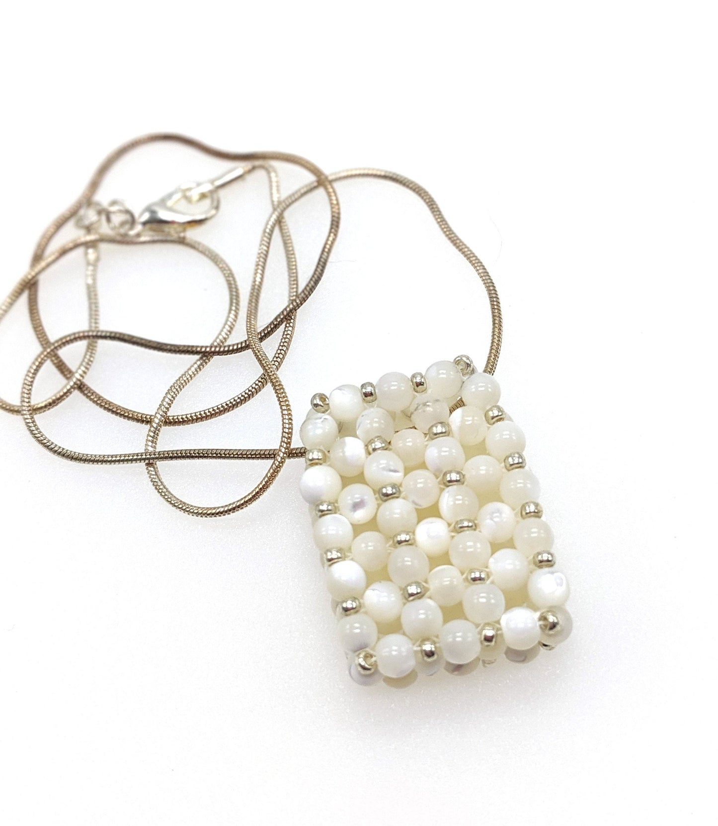 Mother of Pearl Beaded Bar Pendant Necklace